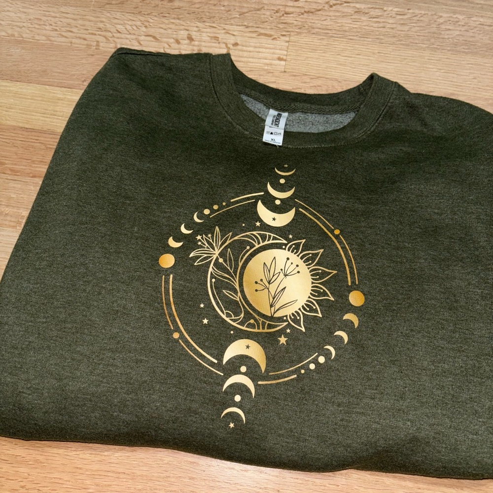 Witchy inspired Olive Green crew neck sweatshirt